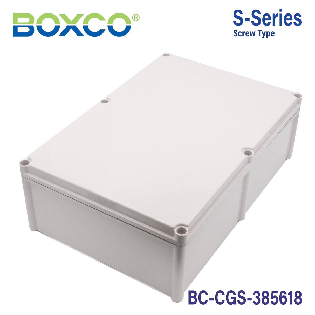 Boxco S-Series 14.96 x 22.05 x 7.09 Inches(380x560x180mm) Plastic Enclosure, IP67, IK08, PC, Grey Cover, Screw Type