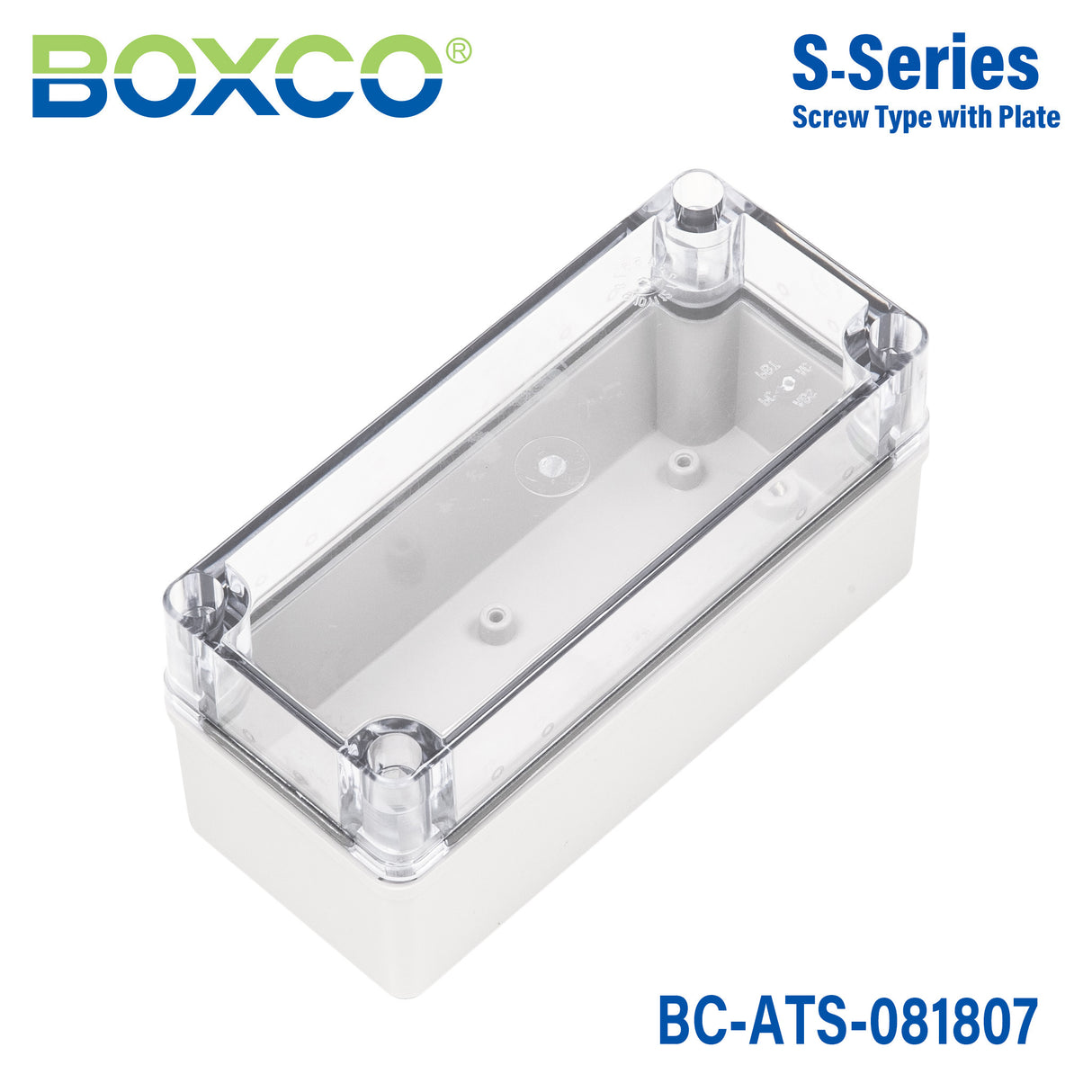 Boxco S-Series 3.15 x 7.09 x 2.76 Inches(80x180x70mm) Plastic Enclosure, IP67, IK08, ABS, Transparent Cover, Screw Type
