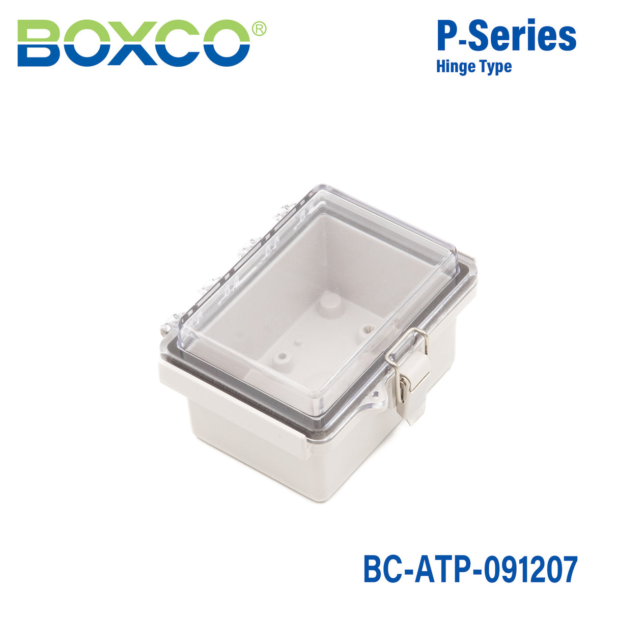 Boxco P-Series 3.54 x 4.72 x 2.76 Inches(90 x 120 x 70mm) Plastic Enclosure, IP67, IK08, ABS, Transparent Cover, Molded Hinge and Latch Type