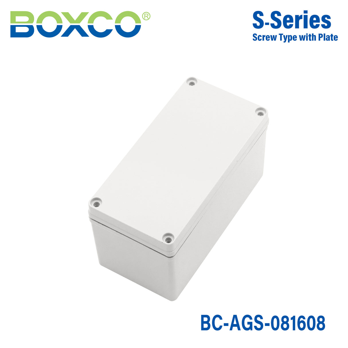 Boxco S-Series 3.15 x 6.3 x 3.35 Inches(80x160x85mm) Plastic Enclosure, IP67, IK08, ABS, Grey Cover, Screw Type