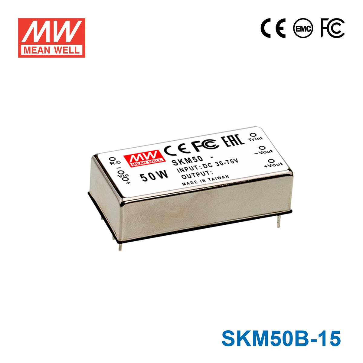 Mean Well SKM50B-15 DC-DC Converter - 50W - 18~36V in 15V out 3.33A