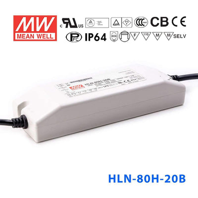 Mean Well HLN-80H-20B Power Supply 80W 20V - IP64, Dimmable 4A