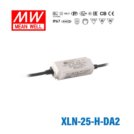 Mean Well XLN-25-H-DA2 LED Driver 25W 700mA 9~54V Constant Power IP67, DALI2 + Push Dimming, NFC Current Setting