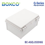 Boxco Q-Series 9.84 x 9.84 x 6.30 Inches(250 x 250 x 160mm) Plastic Enclosure, IP67, IK08, ABS, Grey Cover, Hinge Type with Plate