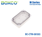 Boxco M-Series 3.15 x 5.12 x 1.38 Inches(80 x 130 x 35mm) Plastic Enclosure, IP67, IK08, PC, Transparent Cover, Screw Type