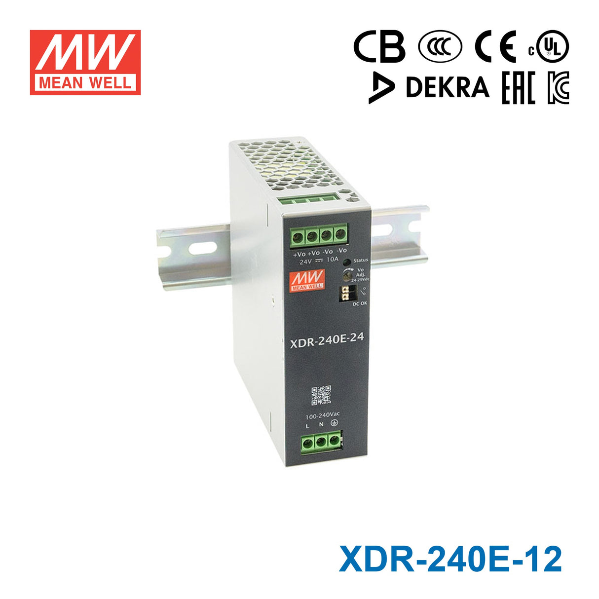 Mean Well XDR-240E-12 Economical Ultra Slim Din Rail Power Supply 240W 12V