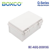 Boxco Q-Series 7.87 x 11.81 x 5.12 Inches(200 x 300 x 130mm) Plastic Enclosure, IP67, IK08, ABS, Grey Cover, Hinge Type with Plate