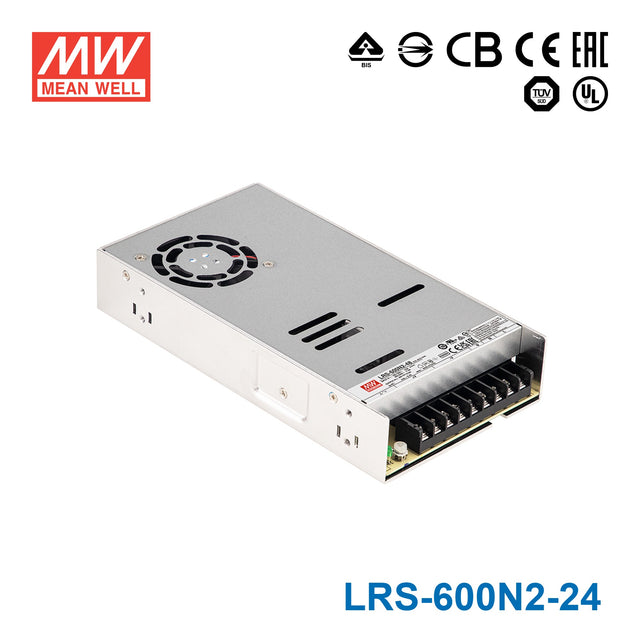 Mean Well LRS-600N2-24 Single Output High Peak Power Supply 600W 24V, 2 Times Peak Power 25A
