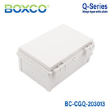 Boxco Q-Series 7.87 x 11.81 x 5.12 Inches(200 x 300 x 130mm) Plastic Enclosure, IP67, IK08, PC, Grey Cover, Plastic Hinge and Latch Type