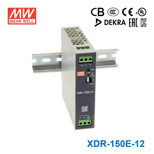 Mean Well XDR-150E-12 Economical Ultra Slim Din Rail Power Supply 132W 12V