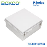 Boxco P-Series 13.78 x 13.78 x 7.09 Inches(350 x 350 x 180mm) Plastic Enclosure, IP67, IK08, ABS, Grey Cover, Molded Hinge and Latch Type
