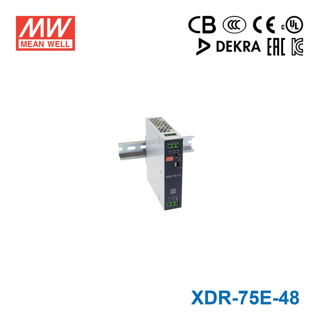 Mean Well XDR-75E-48 Economical Ultra Slim Din Rail Power Supply 76.8W 48V