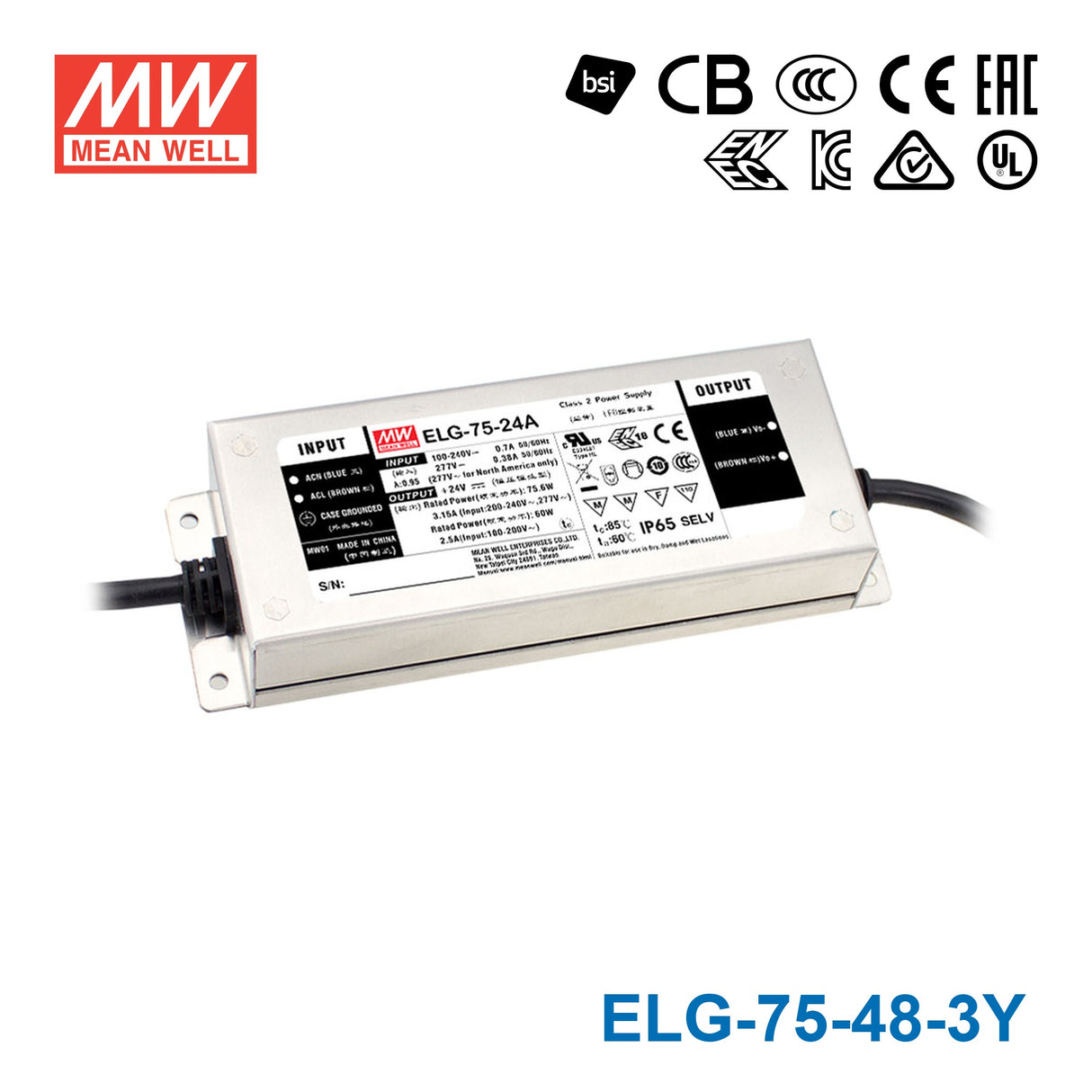 Mean Well ELG-75-48 Power Supply 75W 48V 3-wire Input