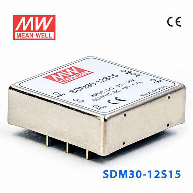 Mean Well SDM30-12S15 DC-DC Converter - 25.5W - 9.2~18V in 15V out 1.7A
