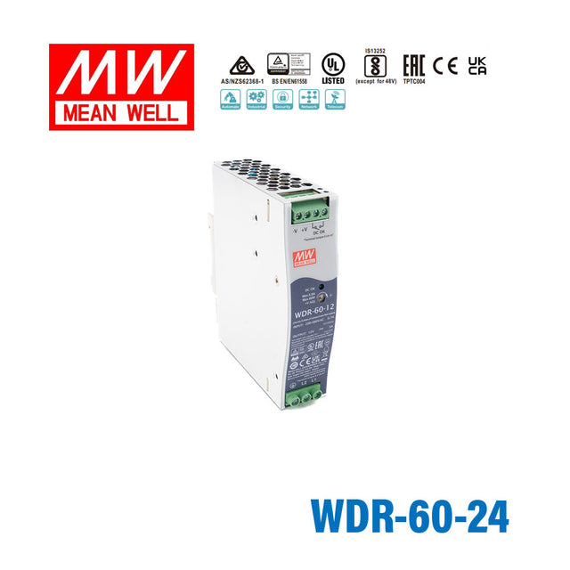 Mean Well WDR-60-24 Single Output Industrial Power Supply 60W 24V - DIN Rail