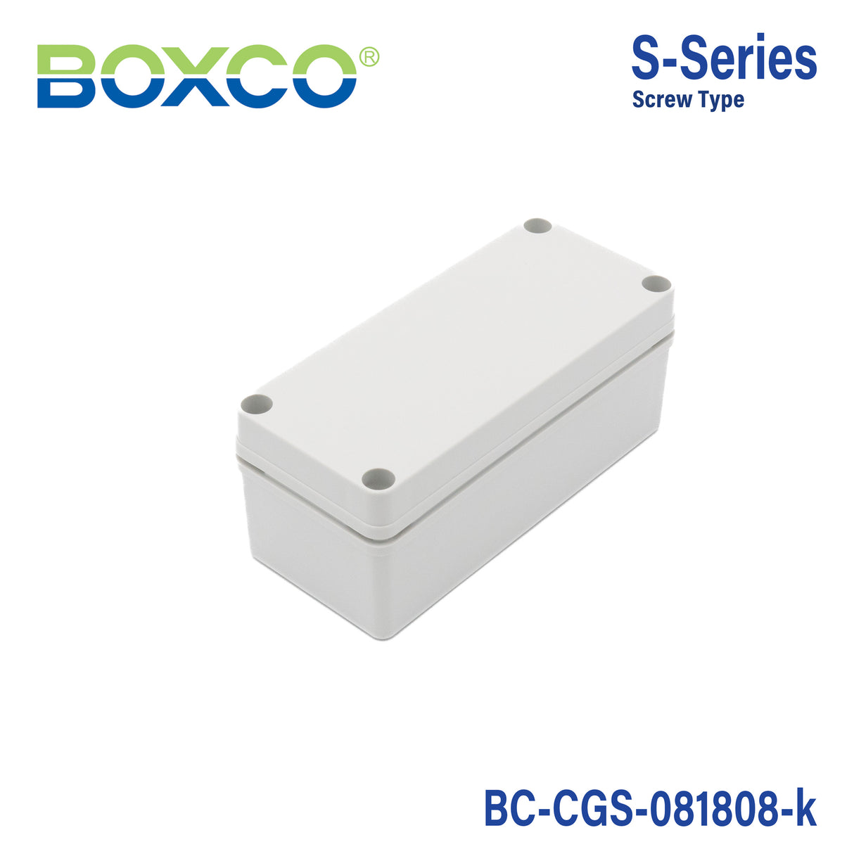Boxco S-Series 3.15 x 7.09 x 3.35 Inches(80 x 180 x 85mm) Plastic Enclosure, IP67, IK08, PC, Grey Cover, Screw Type