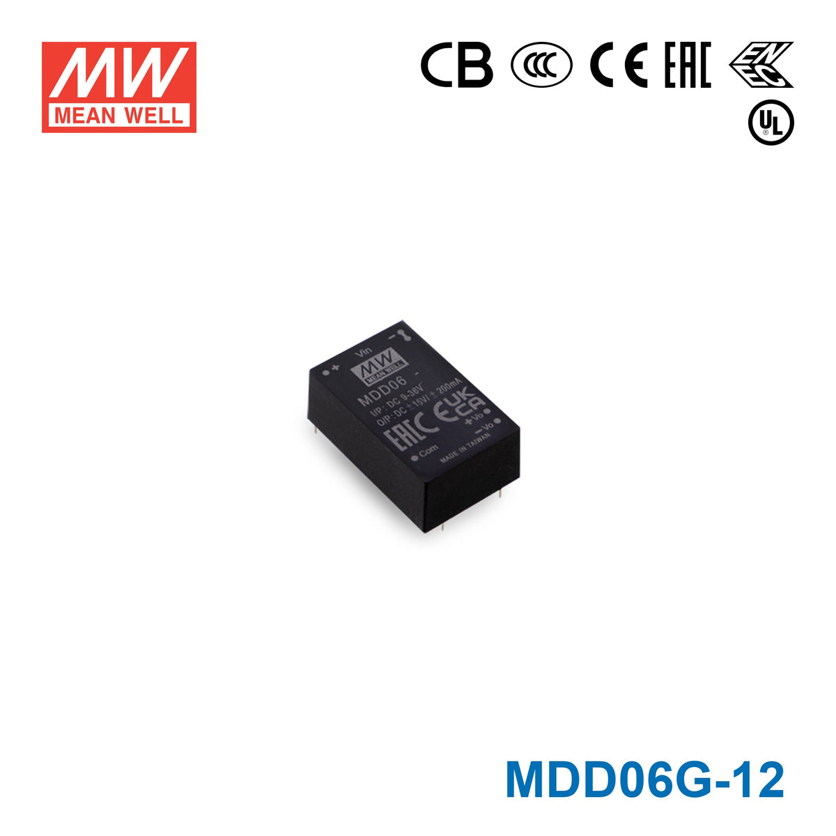 Mean Well MDD06G-12 Medical Grade DC/DC Converter 6W - 18-75V input, 12 and -12V output 500mA