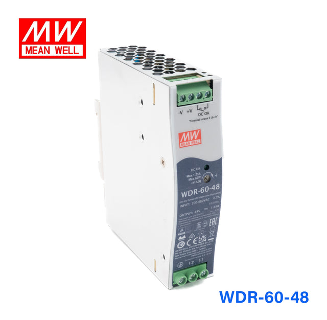 Mean Well WDR-60-48 Single Output Industrial Power Supply 60W 48V - DIN Rail