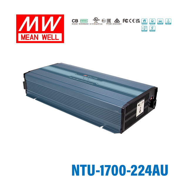 Mean Well NTU-1700-224AU True Sine Wave DC-AC Inverter 1700W 220V out 24V in with AU Socket, with AC by-pass function