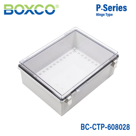 Boxco P-Series 24.80 x 32.68 x 11.22 Inches(630 x 830 x 285mm) Plastic Enclosure, IP67, IK08, PC, Transparent Cover, Molded Hinge and Latch Type