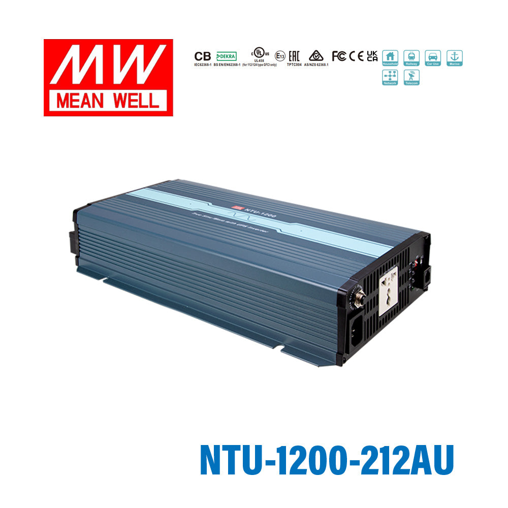 Mean Well NTU-1200-212AU True Sine Wave DC-AC Inverter 1200W 200V out 12V in with AU Socket