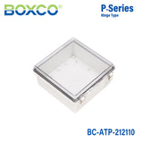 Boxco P-Series 8.27 x 8.27 x 3.94 Inches(210 x 210 x 100mm) Plastic Enclosure, IP67, IK08, ABS, Transparent Cover, Molded Hinge and Latch Type