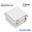 Boxco P-Series 5.91 x 5.91 x 3.54 Inches(150 x 150 x 90mm) Plastic Enclosure, IP67, IK08, ABS, Grey Cover, Molded Hinge and Latch Type