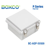Boxco P-Series 5.91 x 5.91 x 3.54 Inches(150 x 150 x 90mm) Plastic Enclosure, IP67, IK08, ABS, Grey Cover, Molded Hinge and Latch Type