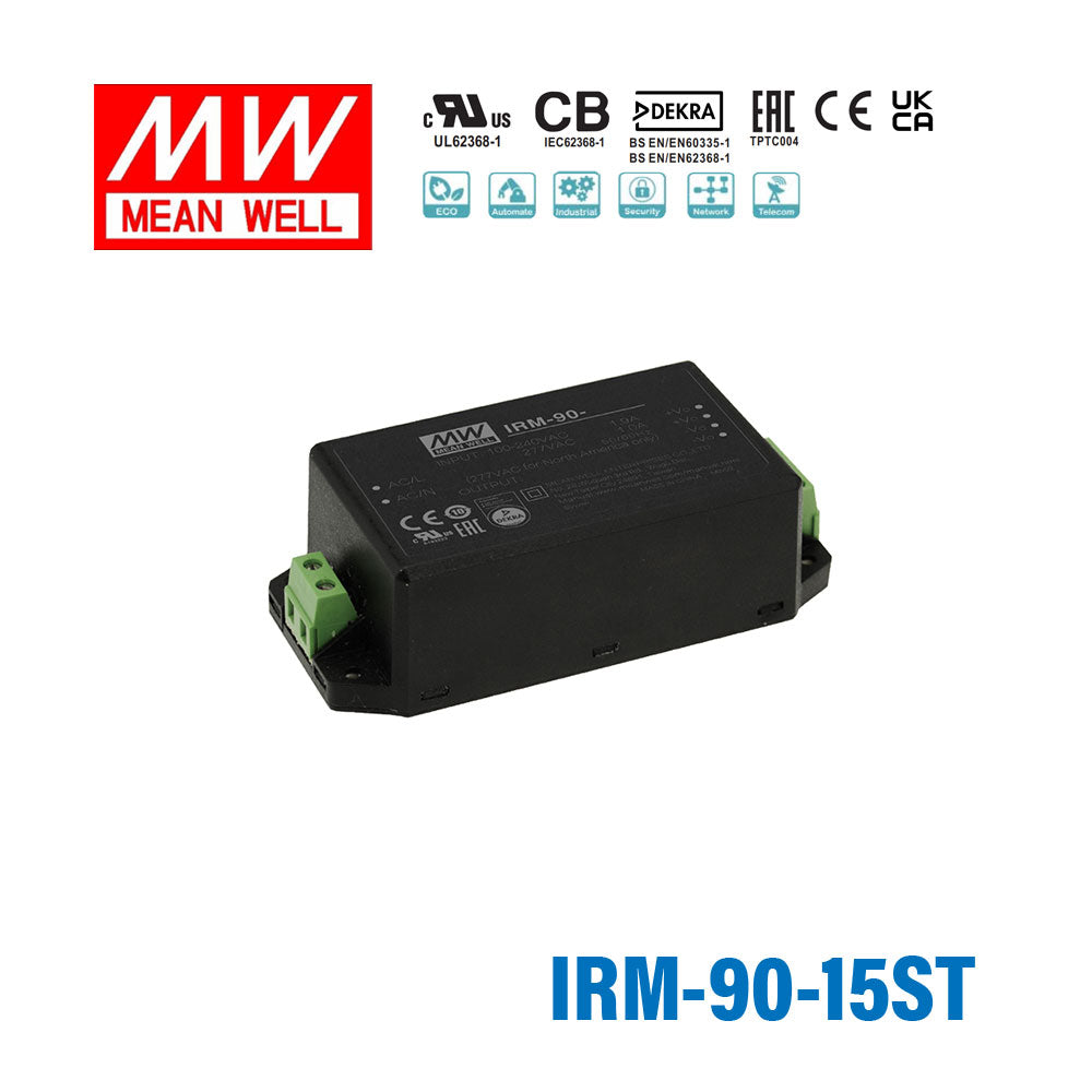 Mean Well IRM-90-15ST Switching Power Supply 93.5W 15V 6.23A - Encapsulated