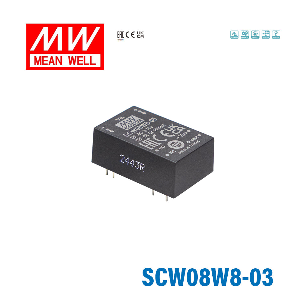 Mean Well SCW08W8-03 DC-DC Converter - 8W 9~75V DC in 3.3V out
