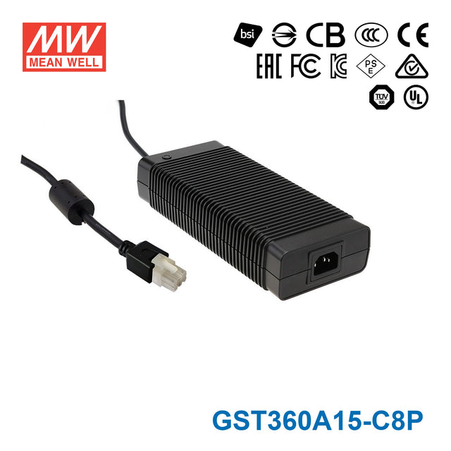 Mean Well GST360A15-C8P AC-DC Industrial Adaptor 340.5W 15V With 8 Pin Connector