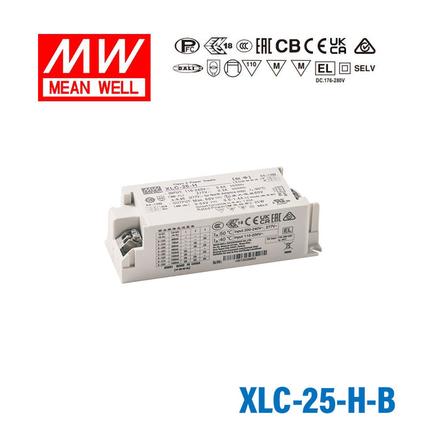 Mean Well XLC-25-H-B LED Driver 25W 700mA 9~54V Constant Power, 3 in 1 Dimming, Current Setting by Dip Switch