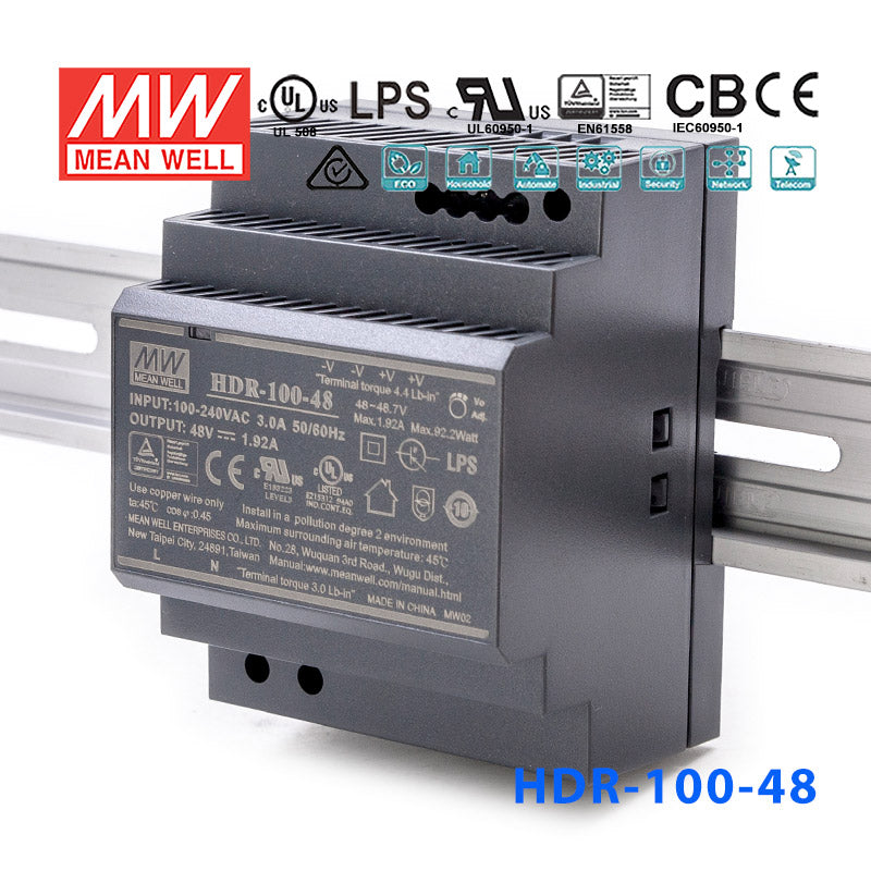 Mean Well HDR-100-48 Ultra Slim Step Shape Power Supply 100W 48V - DIN Rail