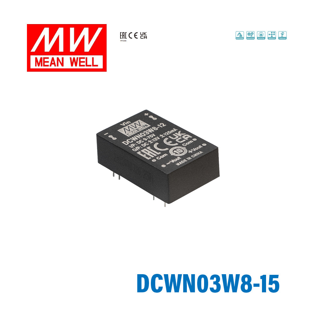Mean Well DCWN03W8-15 DC-DC Converter - 3W 9~75V DC in ±15V out