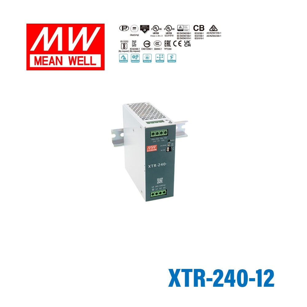 Mean Well XTR-240-12 Three Phase Din Rail Power Supply 180W 12V - Screw Terminal