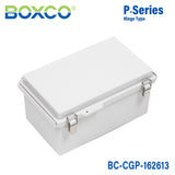 Boxco P-Series 6.30 x 10.24 x 5.12 Inches(160 x 260 x 130mm) Plastic Enclosure, IP67, IK08, PC, Grey Cover, Molded Hinge and Latch Type