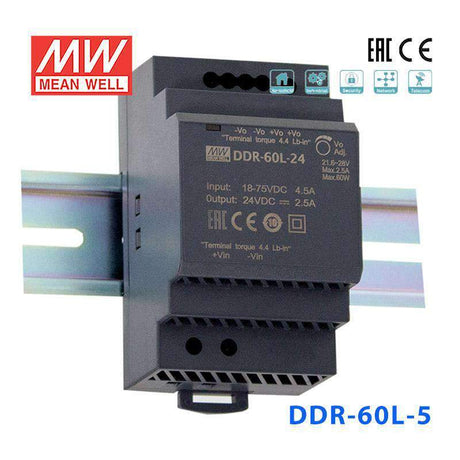 Mean Well DDR-60L-5 DC-DC Converter - 60W - 18~75V in 5V out 12A