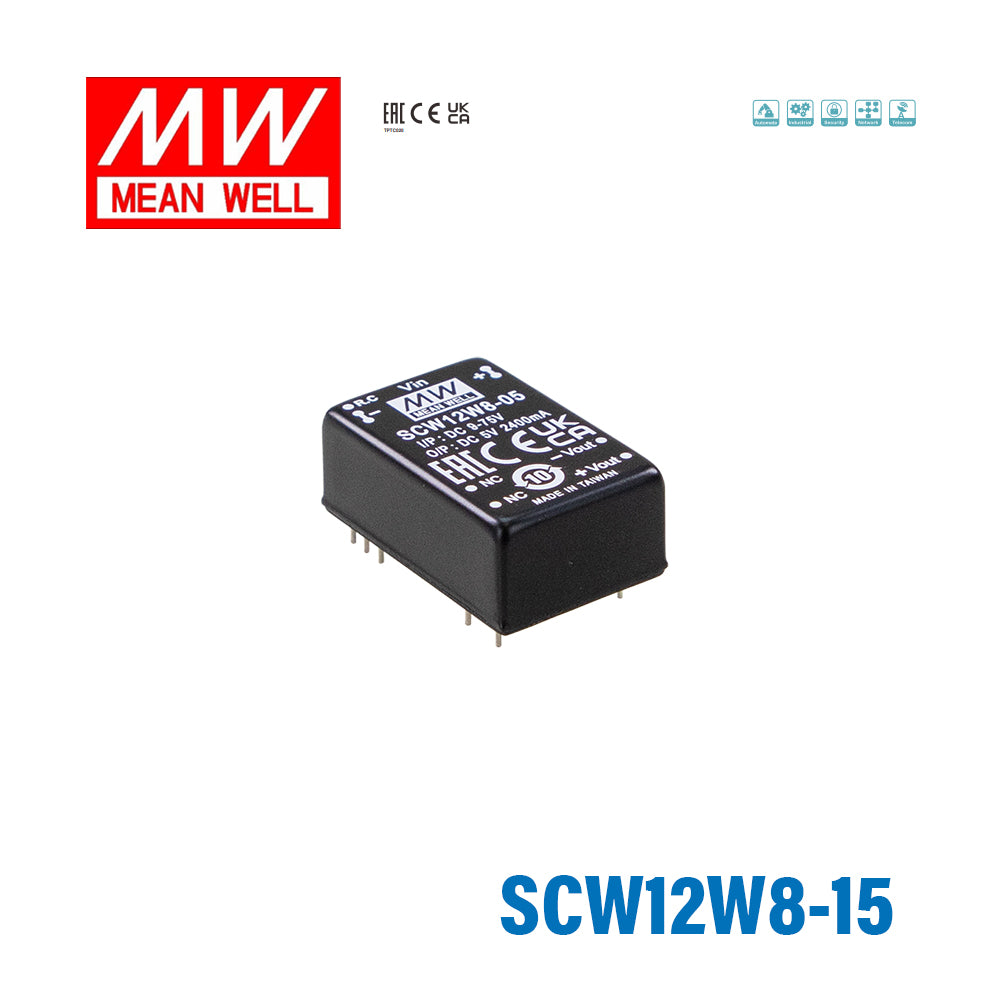 Mean Well SCW12W8-15 DC-DC Converter - 12W 9~75V DC in 15V out
