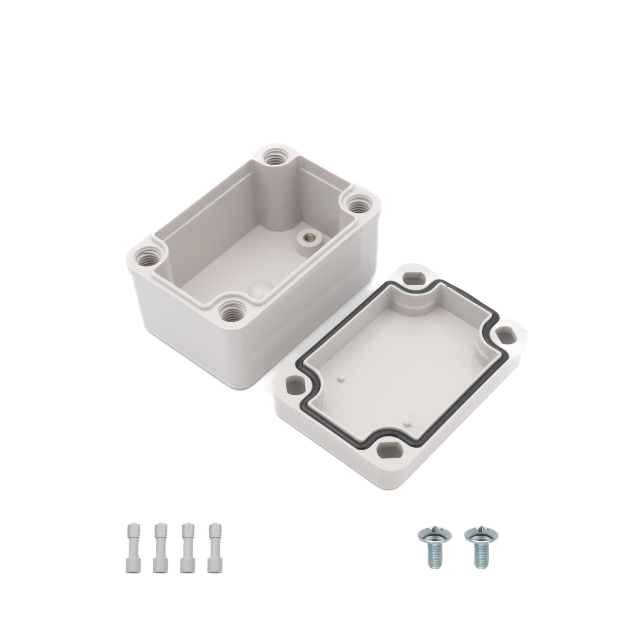 Boxco S-Series 2.56 x 3.74 x 2.17 Inches(65x95x55mm) Plastic Enclosure, IP67, IK08, PC, Grey Cover, Screw Type - PHOTO 1