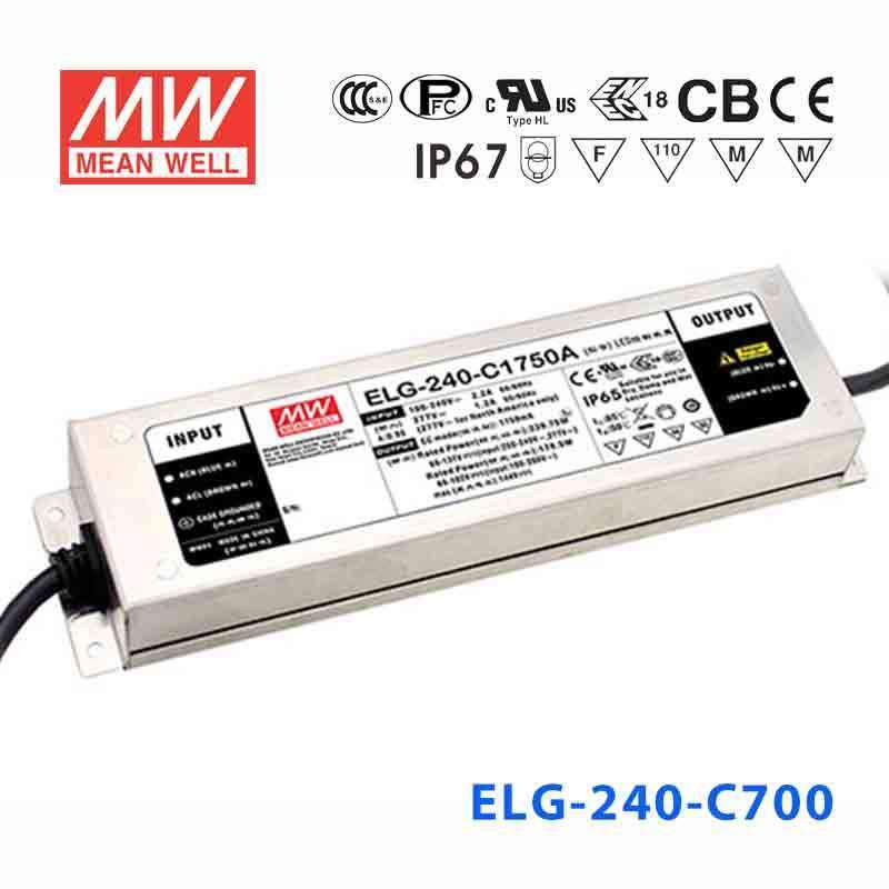 Mean Well ELG-240-C700AB Power Supply 240W 700mA - Adjustable and Dimmable