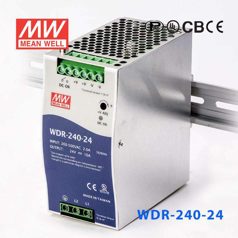 Mean Well WDR-240-24 Single Output Industrial Power Supply 240W 24V - DIN Rail