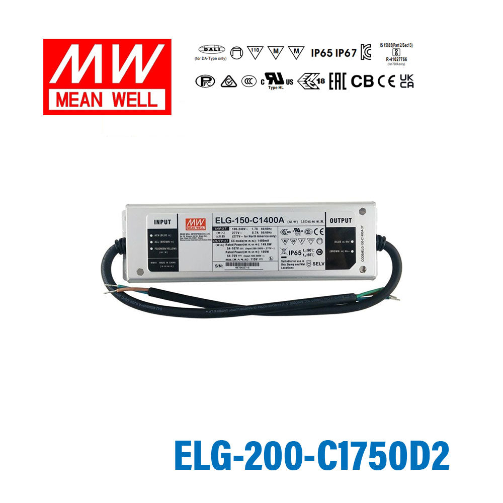 Mean Well ELG-200-C1750D2 AC-DC Single output LED Driver (CC) with PFC