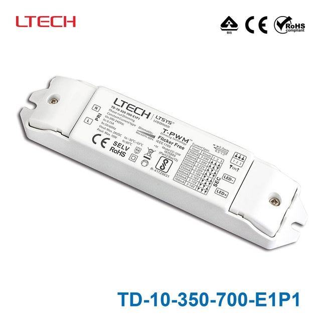 Ltech TD-10-350-700-E1P1 10W 350mA ~ 700mA CC Triac LED Driver - Selectable Output