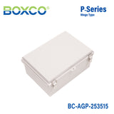 Boxco P-Series 9.84 x 13.78 x 5.91 Inches(250 x 350 x 150mm) Plastic Enclosure, IP67, IK08, ABS, Grey Cover, Molded Hinge and Latch Type