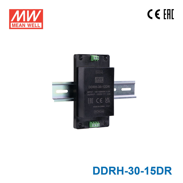 Mean Well DDRH-30-15DR Ultra Wide Input DC-DC Converter, 30W 15V, Din Rail Type 2A