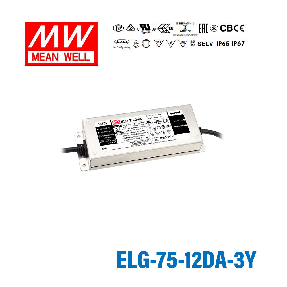 Mean Well ELG-75-12DA Power Supply 60W 12V 3-wire Input - DALI