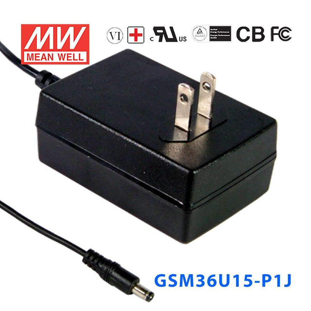 Mean Well GSM36U15-P1J Power Supply 36W 15V 2.4A