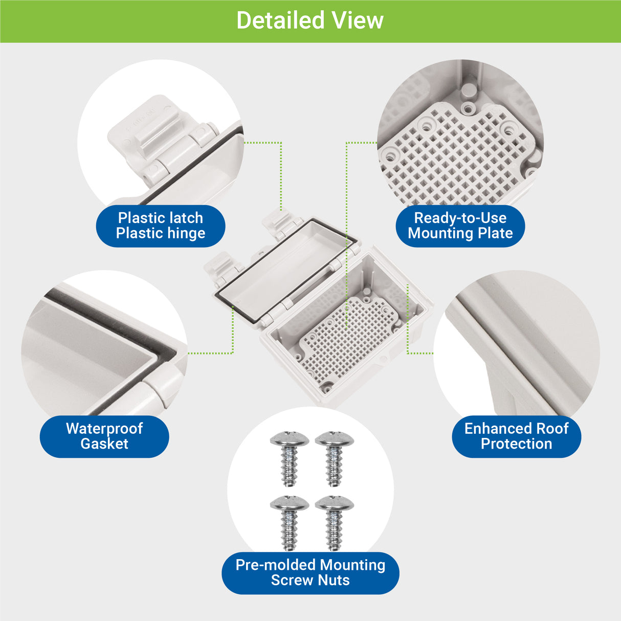 Boxco Q-Series 15.75 x 17.72 x 7.87 Inches(400 x 500 x 200mm) Plastic Enclosure, IP67, IK08, ABS, Grey Cover, Hinge Type with Plate - PHOTO 5