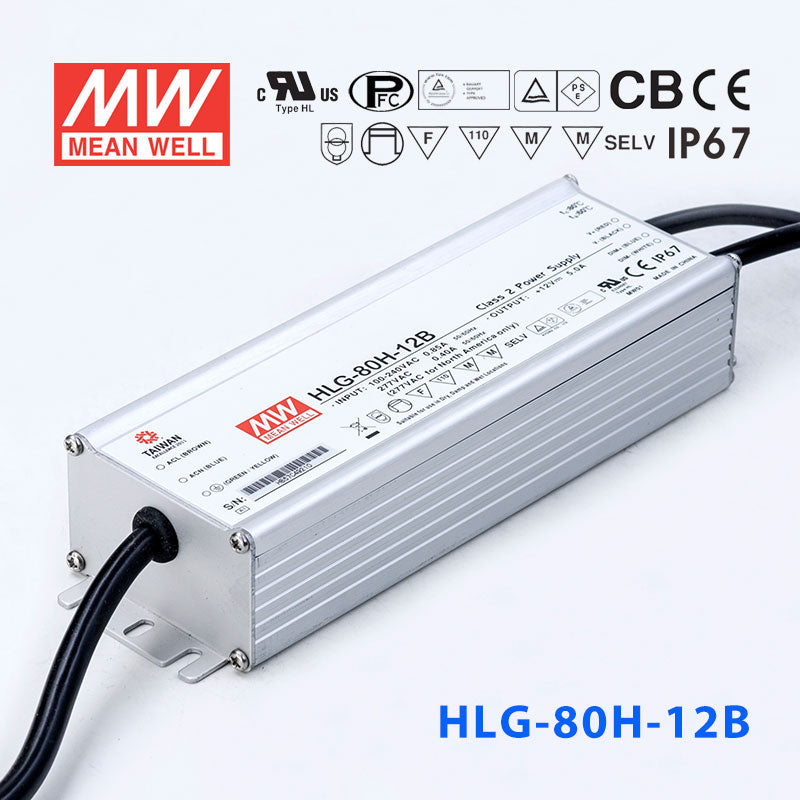 Mean Well HLG-80H-12AB Power Supply 60W 12V - Adjustable and Dimmable 5A