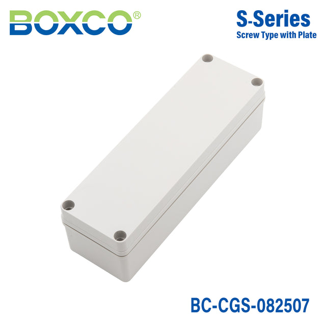 Boxco S-Series 3.15 x 9.84 x 2.76 Inches(80x250x70mm) Plastic Enclosure, IP67, IK08, PC, Grey Cover, Screw Type